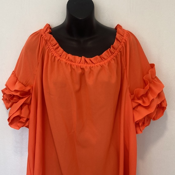 ASHLEY STEWART Tangerine Ruffled Short Sleeve Top 18/20 NWT - Picture 2 of 5